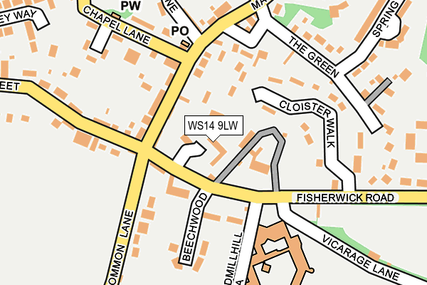 WS14 9LW map - OS OpenMap – Local (Ordnance Survey)