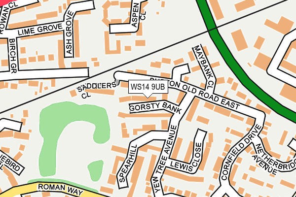 WS14 9UB map - OS OpenMap – Local (Ordnance Survey)
