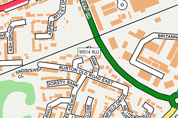 WS14 9UJ map - OS OpenMap – Local (Ordnance Survey)