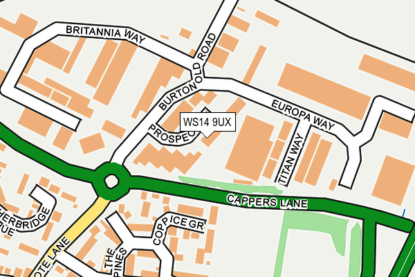 WS14 9UX map - OS OpenMap – Local (Ordnance Survey)