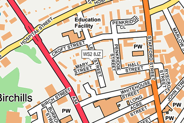 WS2 8JZ map - OS OpenMap – Local (Ordnance Survey)