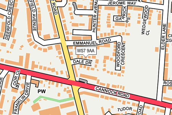 WS7 9AA map - OS OpenMap – Local (Ordnance Survey)