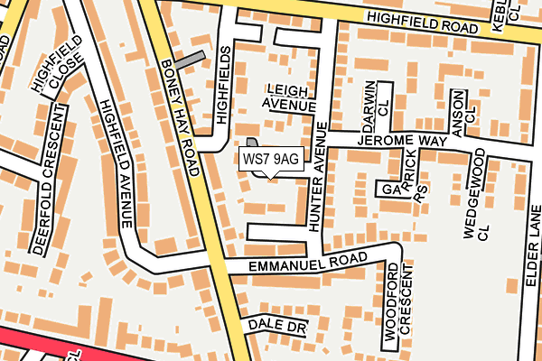 WS7 9AG map - OS OpenMap – Local (Ordnance Survey)