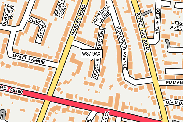WS7 9AX map - OS OpenMap – Local (Ordnance Survey)