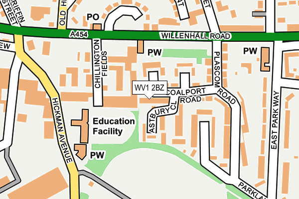 WV1 2BZ map - OS OpenMap – Local (Ordnance Survey)