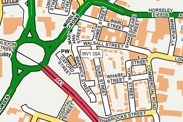 WV1 3SA map - OS OpenMap – Local (Ordnance Survey)