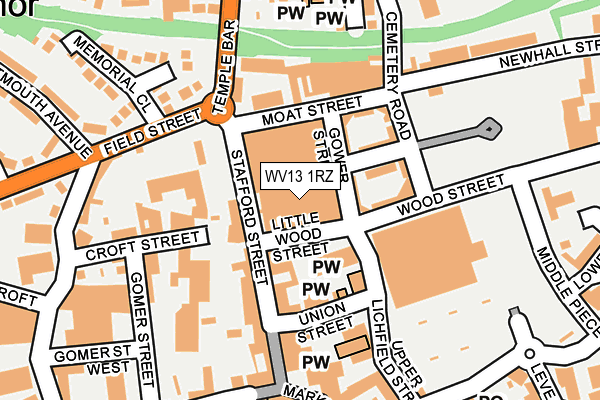 WV13 1RZ map - OS OpenMap – Local (Ordnance Survey)