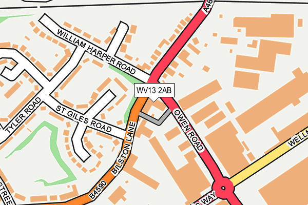WV13 2AB map - OS OpenMap – Local (Ordnance Survey)