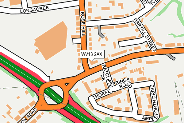 WV13 2AX map - OS OpenMap – Local (Ordnance Survey)