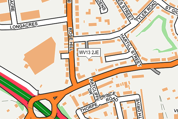 WV13 2JE map - OS OpenMap – Local (Ordnance Survey)