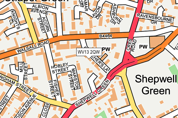 WV13 2QW map - OS OpenMap – Local (Ordnance Survey)
