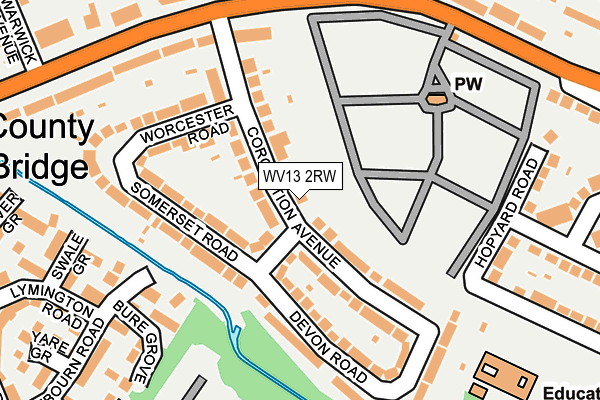 WV13 2RW map - OS OpenMap – Local (Ordnance Survey)