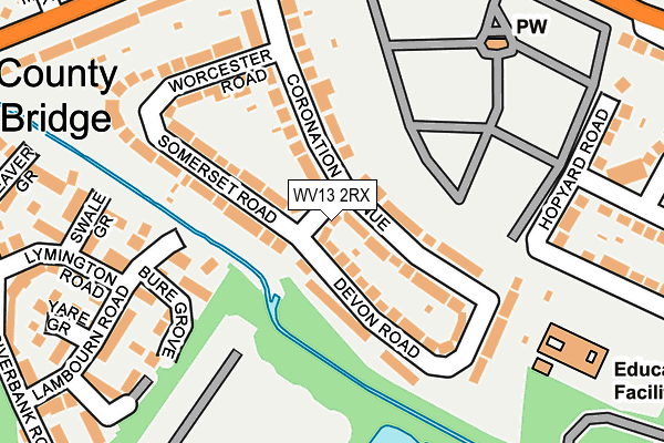 WV13 2RX map - OS OpenMap – Local (Ordnance Survey)