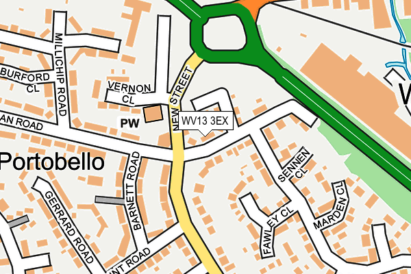 WV13 3EX map - OS OpenMap – Local (Ordnance Survey)