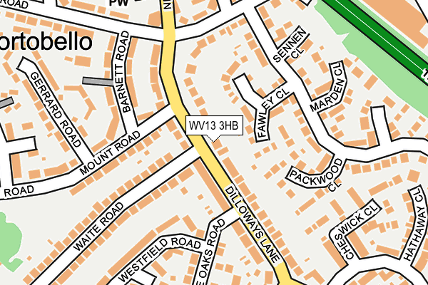 WV13 3HB map - OS OpenMap – Local (Ordnance Survey)