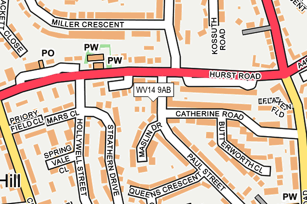 WV14 9AB map - OS OpenMap – Local (Ordnance Survey)