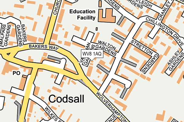 WV8 1AQ map - OS OpenMap – Local (Ordnance Survey)