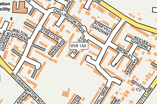 WV8 1AX map - OS OpenMap – Local (Ordnance Survey)