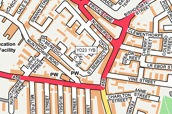 YO23 1YB map - OS OpenMap – Local (Ordnance Survey)