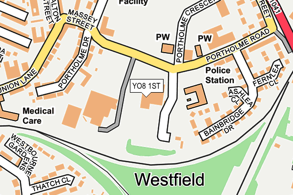 YO8 1ST map - OS OpenMap – Local (Ordnance Survey)