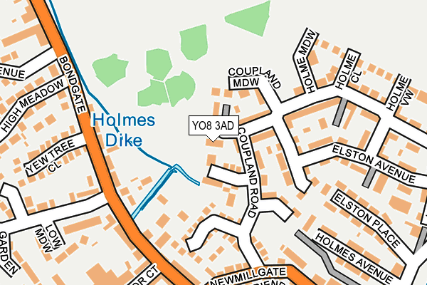YO8 3AD map - OS OpenMap – Local (Ordnance Survey)