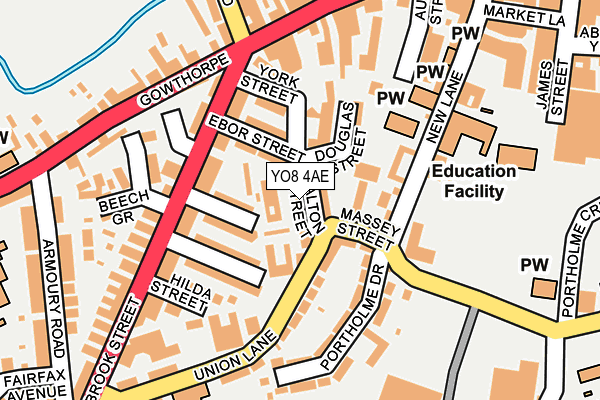 YO8 4AE map - OS OpenMap – Local (Ordnance Survey)