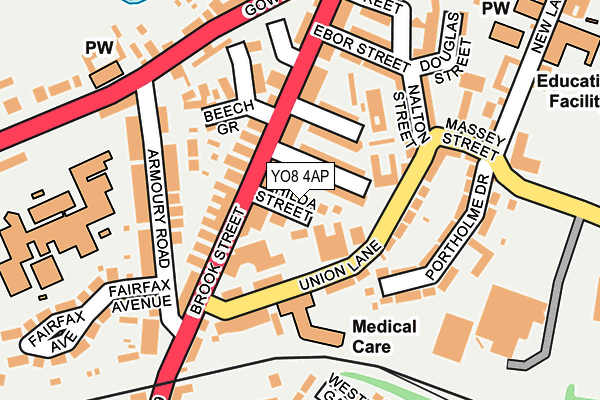YO8 4AP map - OS OpenMap – Local (Ordnance Survey)