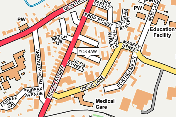 YO8 4AW map - OS OpenMap – Local (Ordnance Survey)