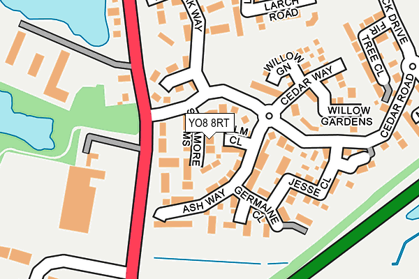 YO8 8RT map - OS OpenMap – Local (Ordnance Survey)