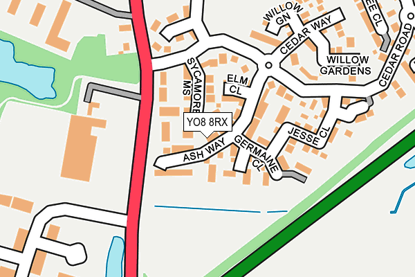 YO8 8RX map - OS OpenMap – Local (Ordnance Survey)